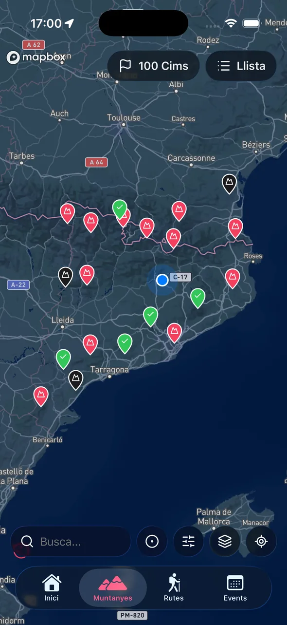 Mapa de cims filtrat per repte