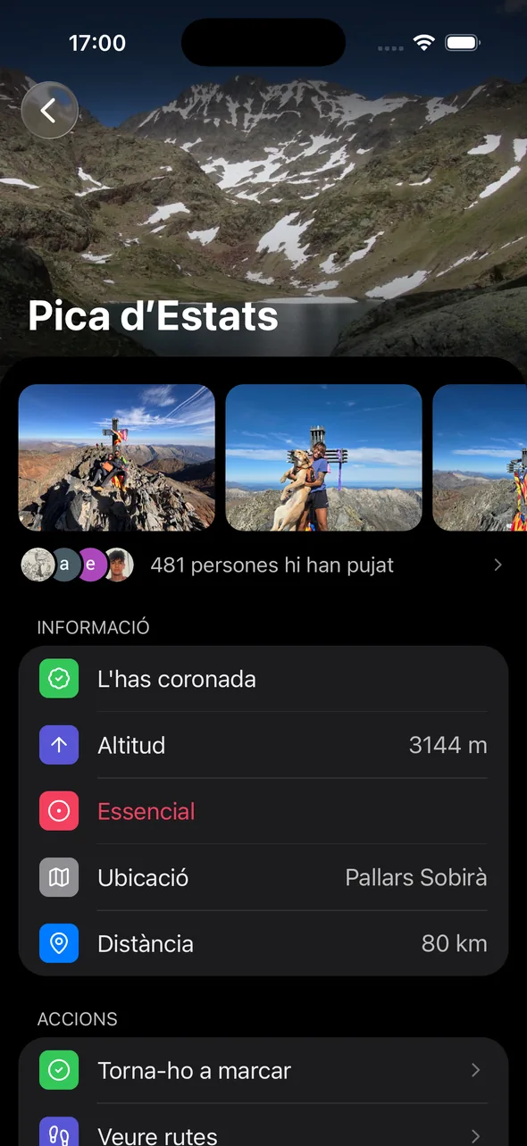 Pàgina d'un cim amb fotos i detalls